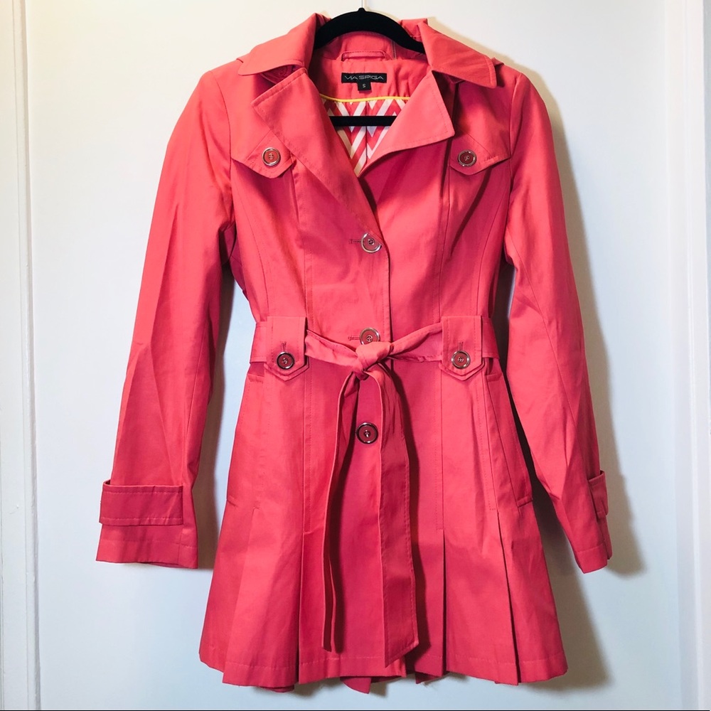 Via Spiga Bright Coral Flared Trench Coat (Small)